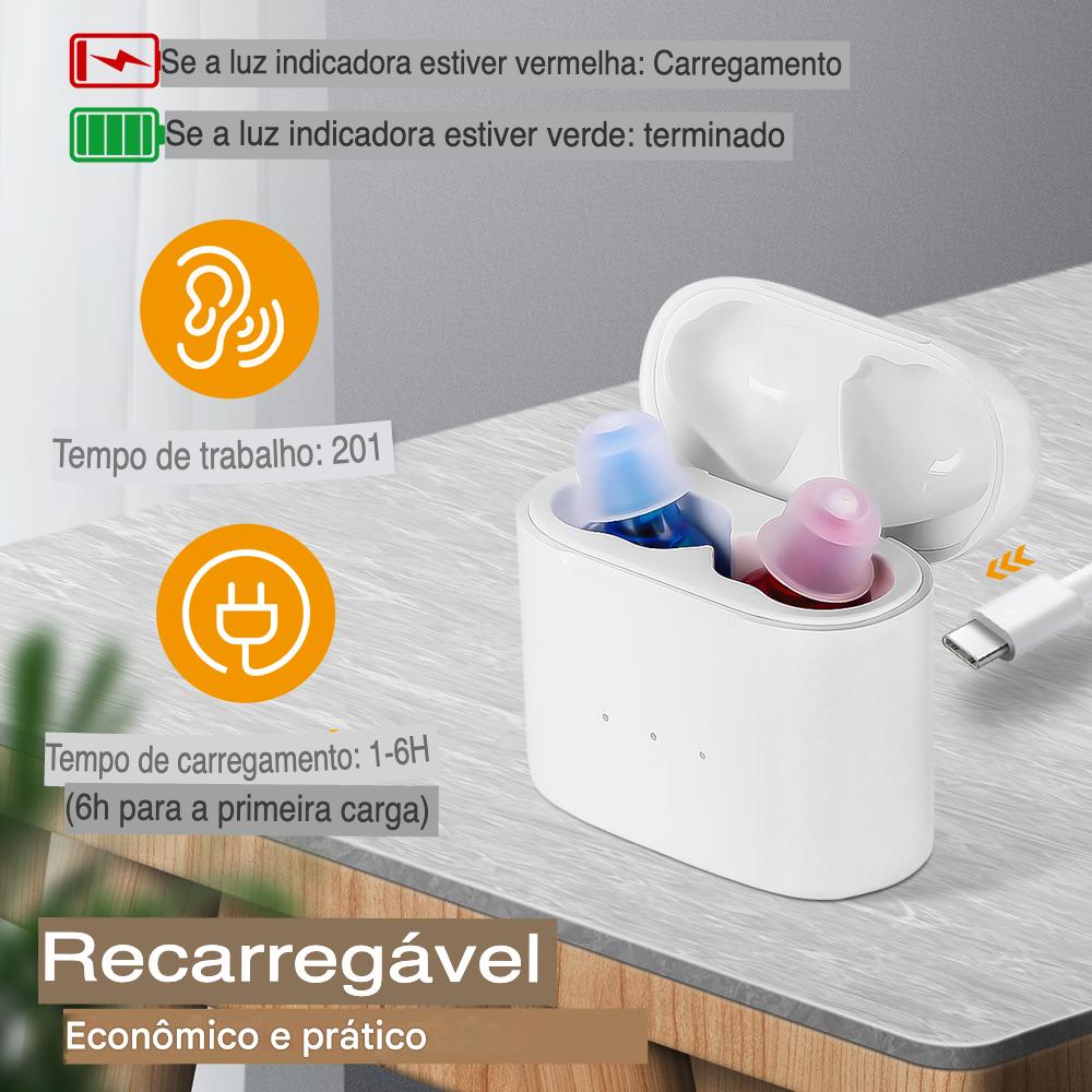 Par de Mini Aparelho Auditivo Recarregável Invisível- Lançamento Original!