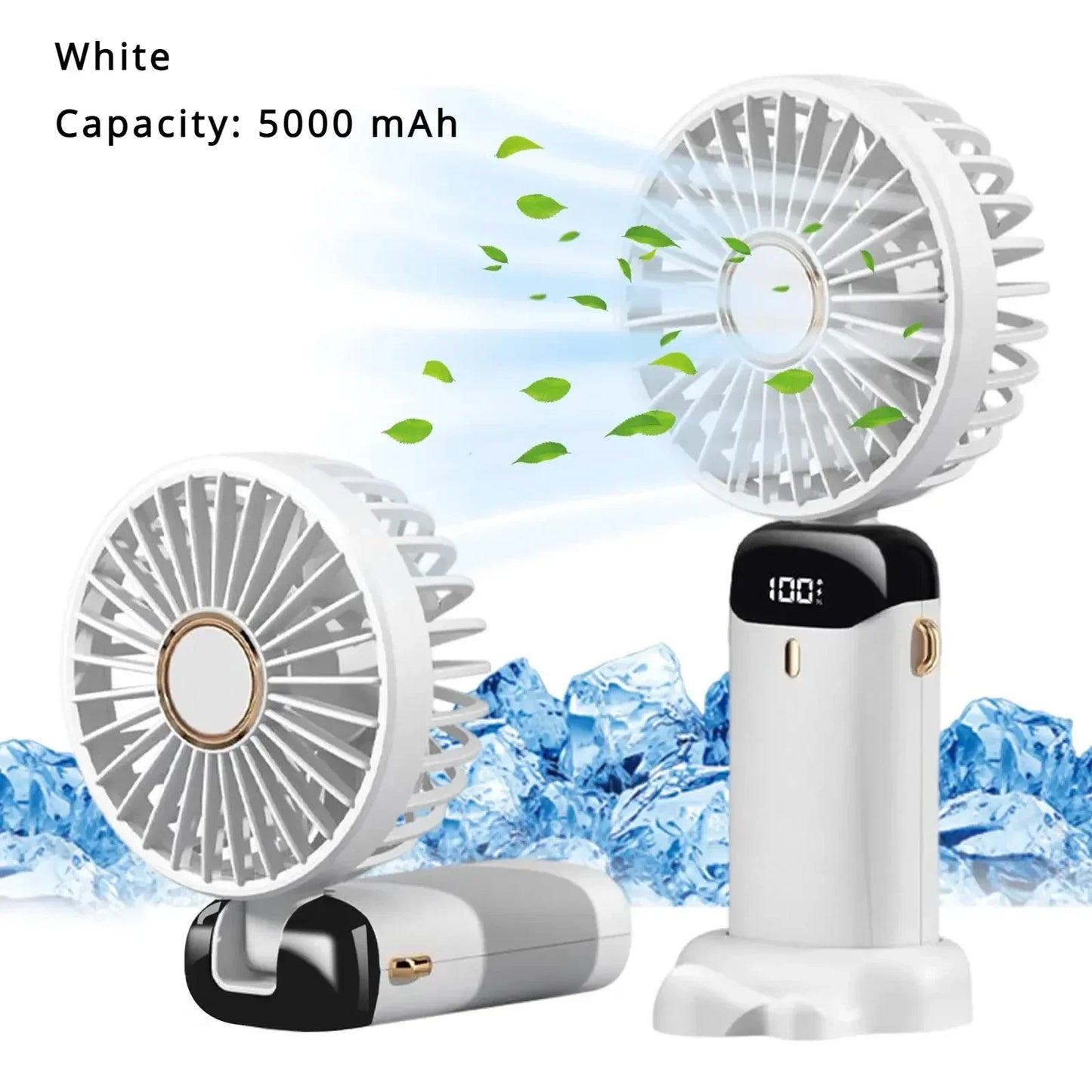 Mini Ventilador Portátil de Mesa e Pescoço – Recarregável com Display LED