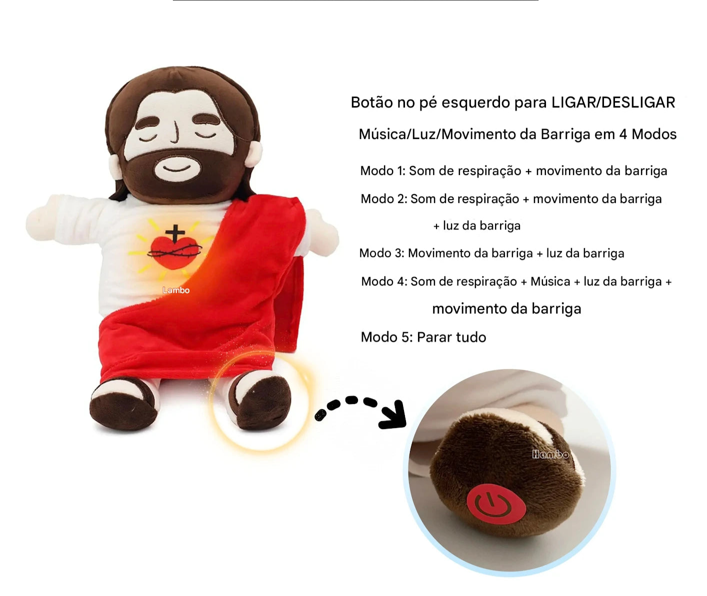 KIT 02 Jesus de Pelúcia Calmante com Respiração, Som e Luz
