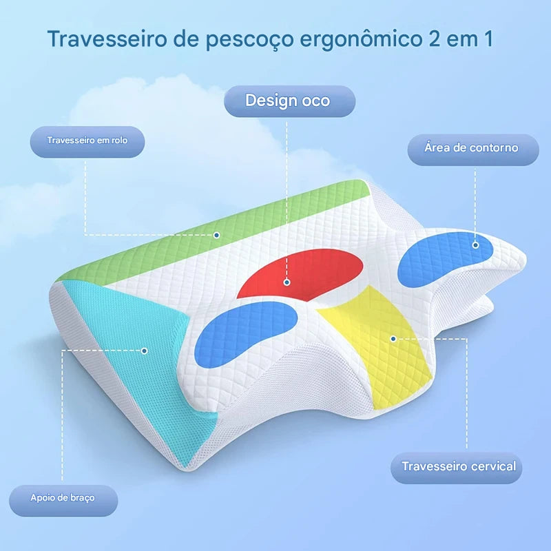 Travesseiro Ortopédico de Espuma de Memória- OrthoSleep™ 2 em 1