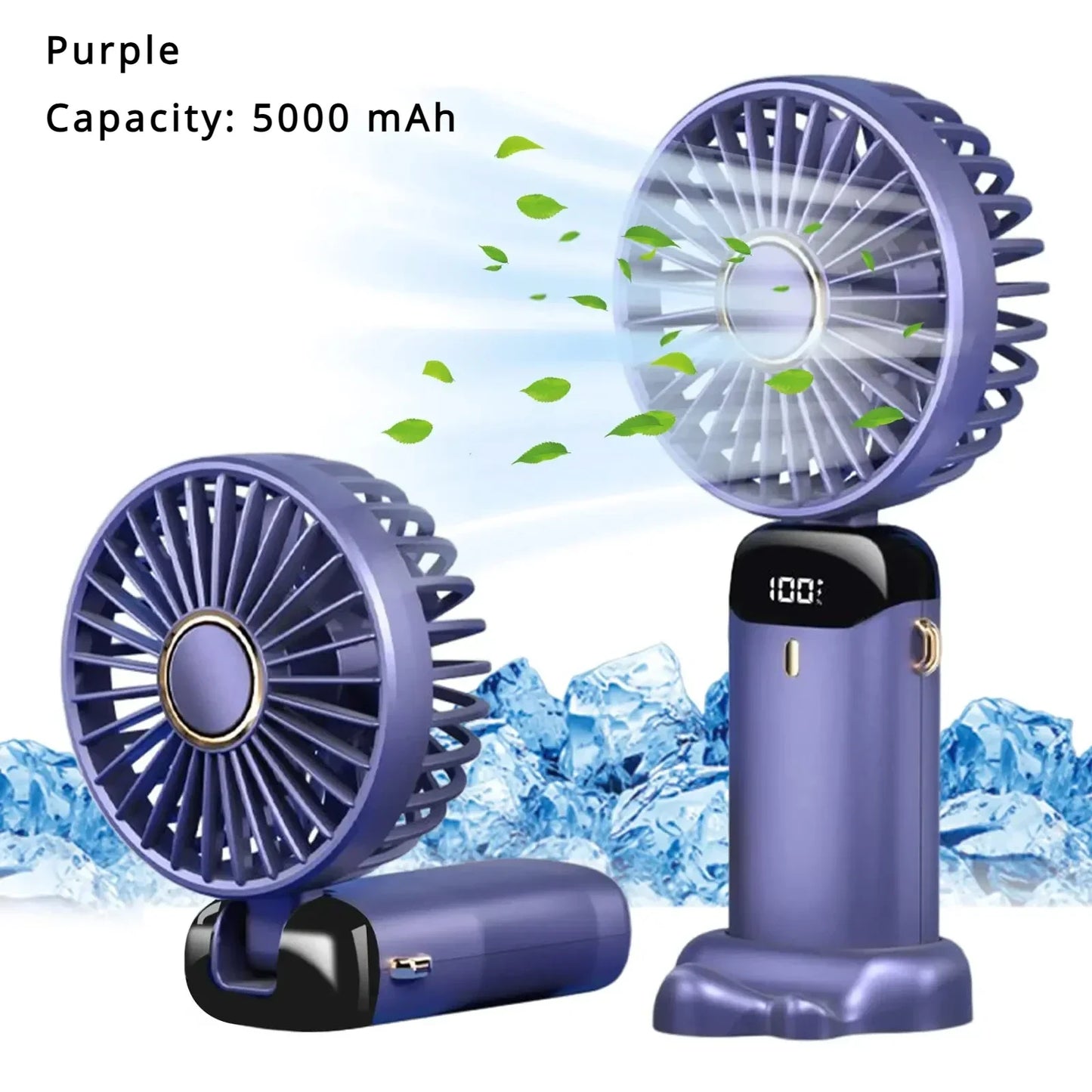 Mini Ventilador Portátil de Mesa e Pescoço – Recarregável com Display LED