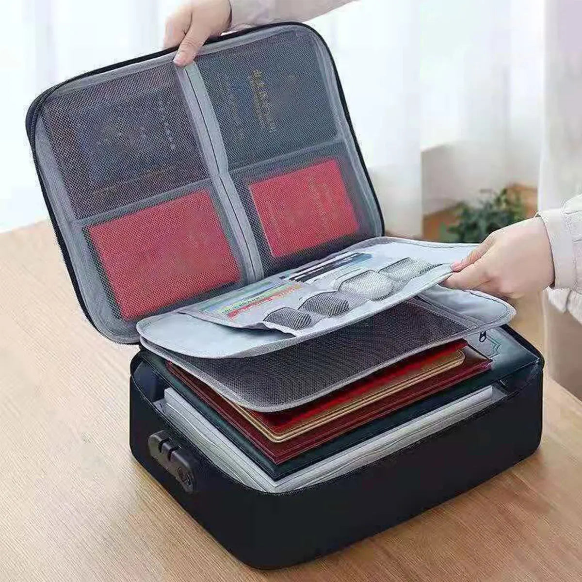 Organizador de Documentos 3 Camadas com Trava de Segurança – Pasta Multifuncional