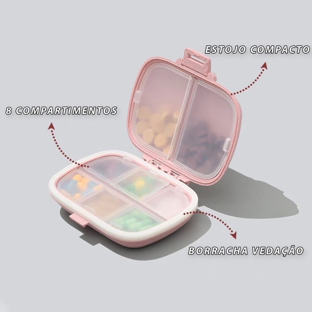 Kit 02 Porta Comprimidos Portátil com 8 Divisórias – Organizador de Remédios de Bolsa