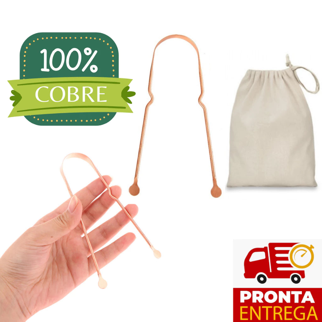 Kit 02 Raspadores de Língua de Cobre + Estojo Antibactérias de Brinde