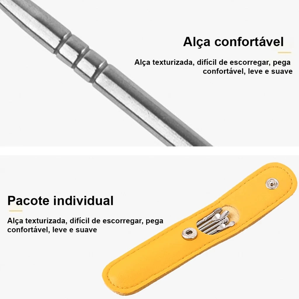 02 Kit Limpeza de Ouvido em Aço Inoxidável- Remova Cera com Segurança