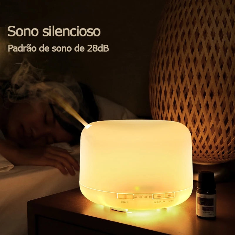Difusor Umidificador Aromático 500ml com Luz de LED e Controle Remoto