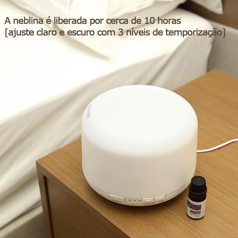 Difusor Umidificador Aromático 500ml com Luz de LED e Controle Remoto