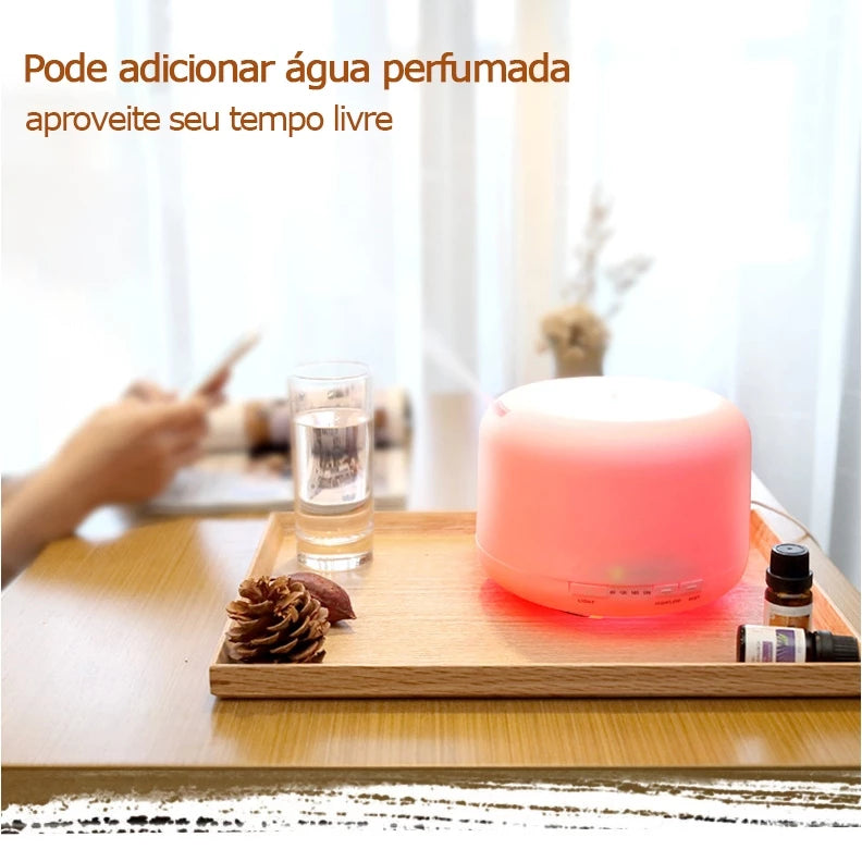 Difusor Umidificador Aromático 500ml com Luz de LED e Controle Remoto