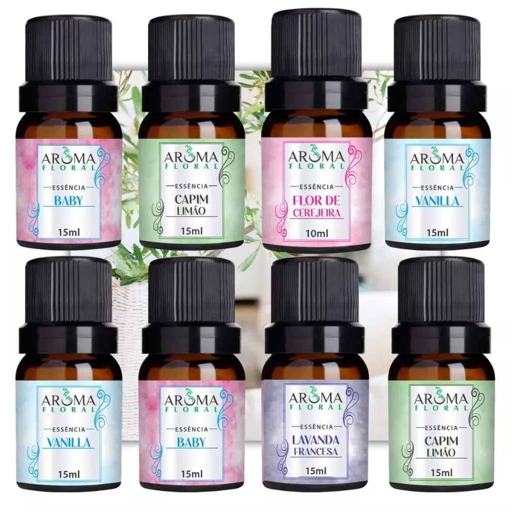 Kit com 5 Essências Aromáticas Premium 15ml – À Base de Água