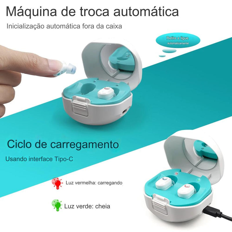 Mini Aparelho Auditivo Recarregável Invisível- Lançamento!