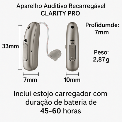 Clarity Pro Max: Aparelho Auditivo Digital Recarregável BTE
