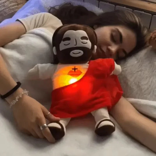 Jesus de Pelúcia Calmante com Respiração, Som e Luz