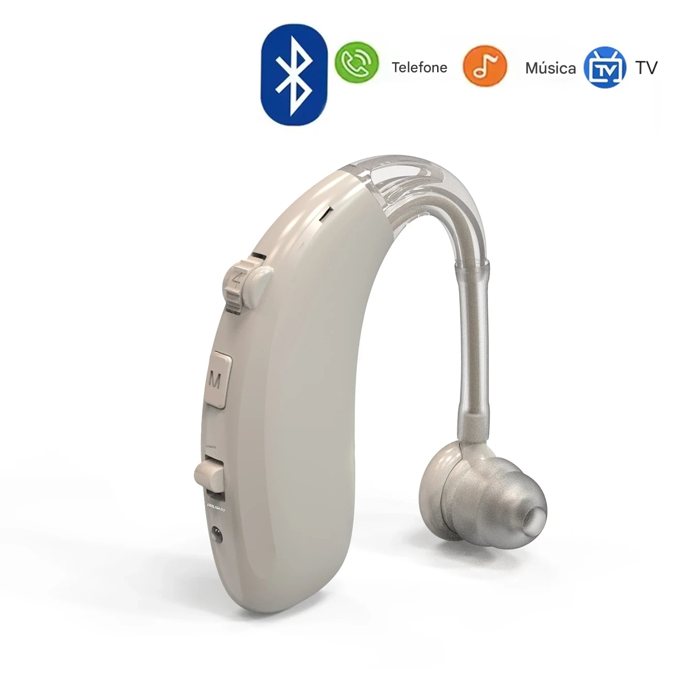 Aparelho Auditivo Bluetooth Recarregável – 16 Canais, Cancelamento de Ruído e Conforto Total
