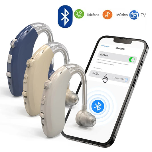 Aparelho Auditivo Bluetooth Recarregável – 16 Canais, Cancelamento de Ruído e Conforto Total