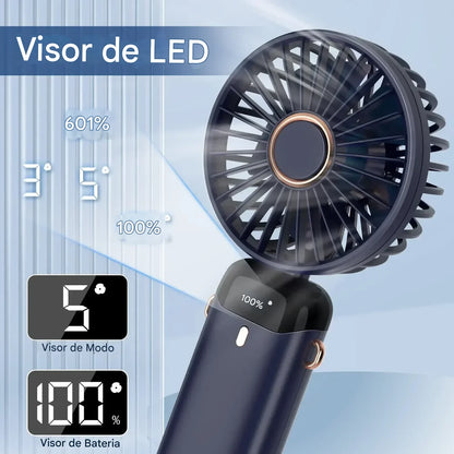 Mini Ventilador Portátil de Mesa e Pescoço – Recarregável com Display LED