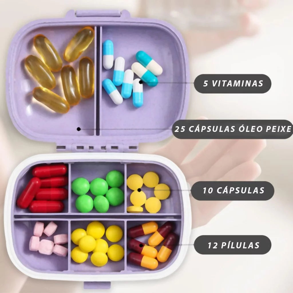 Kit 02 Porta Comprimidos Portátil com 8 Divisórias – Organizador de Remédios de Bolsa