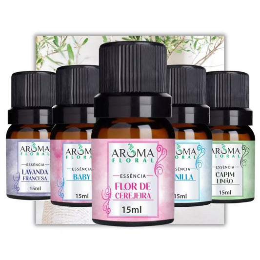 Kit com 5 Essências Aromáticas Premium 15ml – À Base de Água