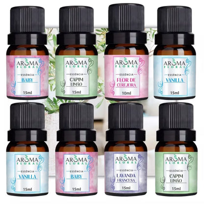 Kit com 5 Essências Aromáticas Premium 15ml – À Base de Água